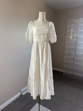 By the River Anthropologie Brand Square-Neck White Puff-Sleeve Maxi Dress M